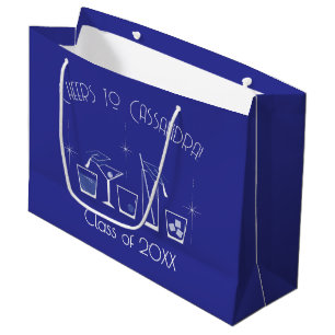 Cap and Cocktail Graduation Party Blue Large Gift Bag