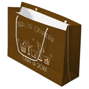 Cap and Cocktail Graduation Party Brown Large Gift Bag