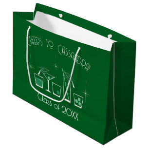 Cap and Cocktail Graduation Party Dark Green Large Gift Bag