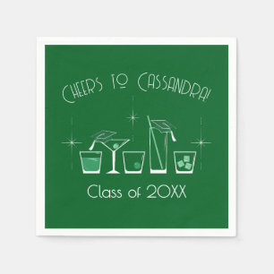 Cap and Cocktail Graduation Party Dark Green Napkin
