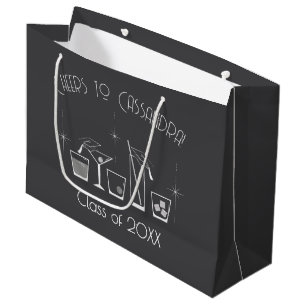 Cap and Cocktail Graduation Party Grey Large Gift Bag