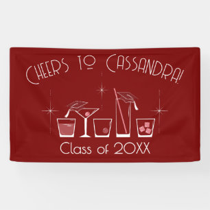 Cap and Cocktail Graduation Party Navy Maroon Banner