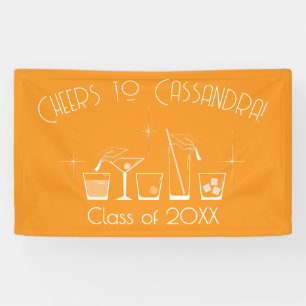 Cap and Cocktail Graduation Party Orange Banner
