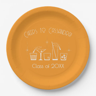 Cap and Cocktail Graduation Party Orange Paper Plate