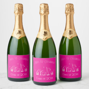 Cap and Cocktail Graduation Party Pink Bar Menu Sparkling Wine Label