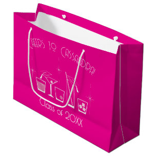 Cap and Cocktail Graduation Party Pink Large Gift Bag