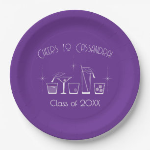 Cap and Cocktail Graduation Party Purple Paper Plate