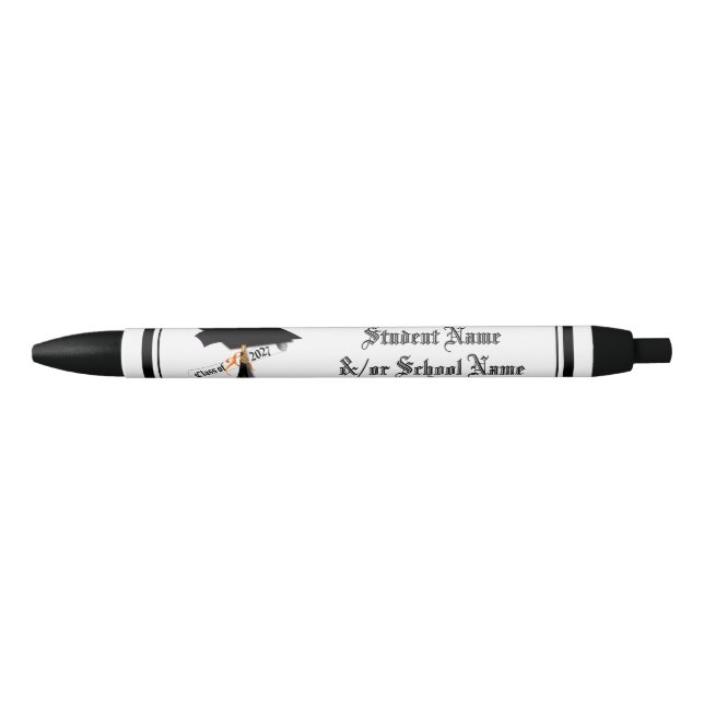 Cap and Diploma Class of 2027 Graduation  Black Ink Pen (Front)