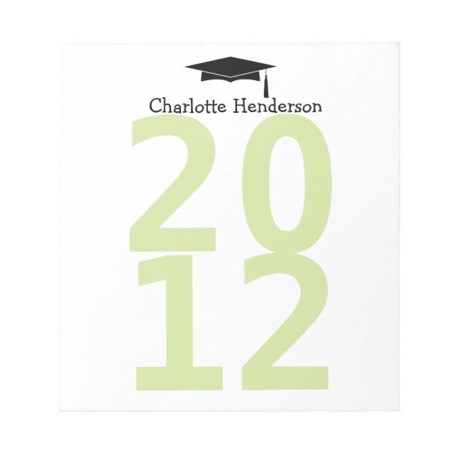 Cap and tassel green class year organised student notepad (Front)