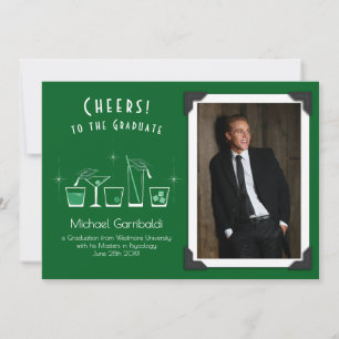 Cap Cocktail Graduation Announcement Dark Green