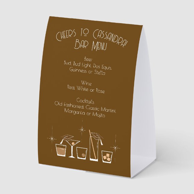 Cap Cocktail Graduation Party Brown Bar Menu (Front)