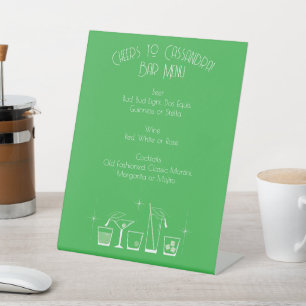 Cap & Cocktail Graduation Party Green Bar Menu Pedestal Sign