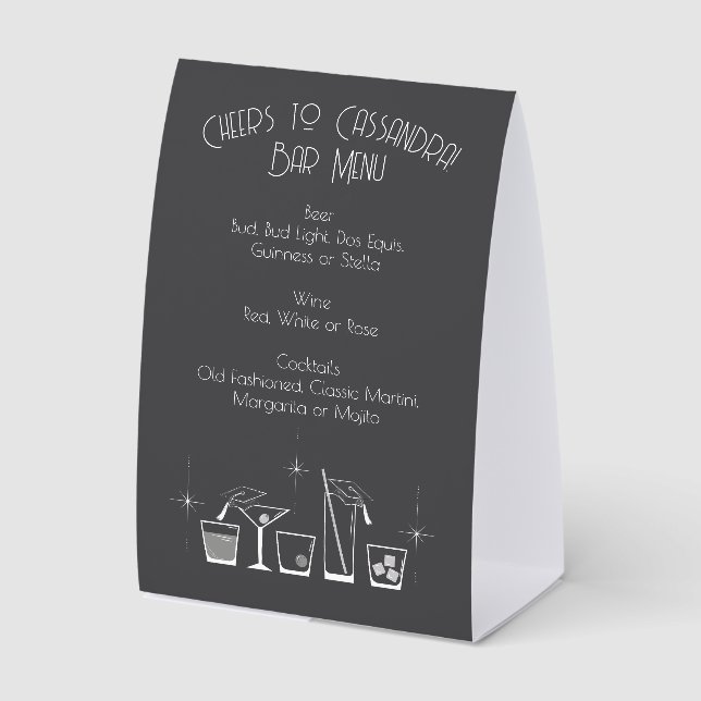 Cap Cocktail Graduation Party Grey Bar Menu (Front)