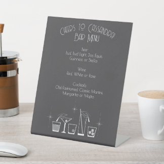 Cap & Cocktail Graduation Party Grey Bar Menu Pedestal Sign