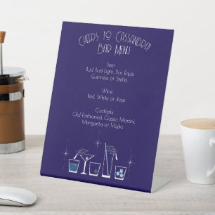 Cap & Cocktail Graduation Party Navy Blue Bar Menu Pedestal Sign