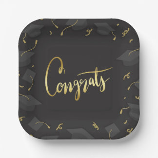 Cap & Confetti Graduation Congrats Paper Plate
