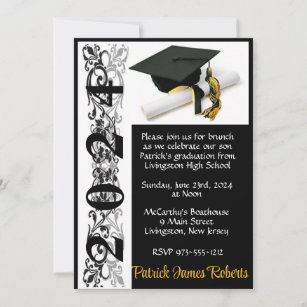 Cap & Diploma 5x7 Black & Gold Graduation Invitation