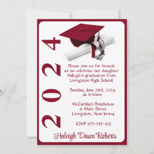 Cap & Diploma 5x7 Cardinal Red Graduation Invitation
