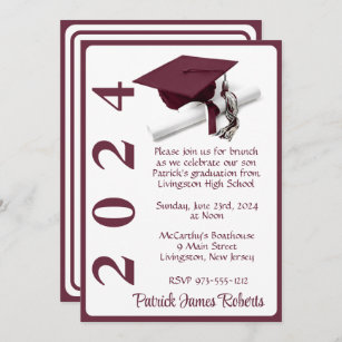 Cap & Diploma 5x7 Maroon & White Graduation Invitation