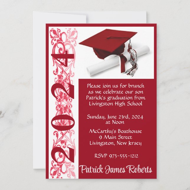 Cap & Diploma 5x7 Scarlet Red  Graduation Invitation (Front)