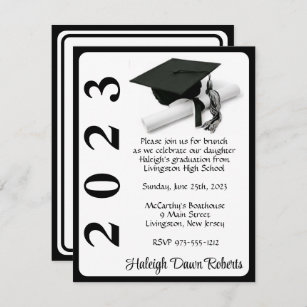 Cap & Diploma, Black & White Graduation Invitation