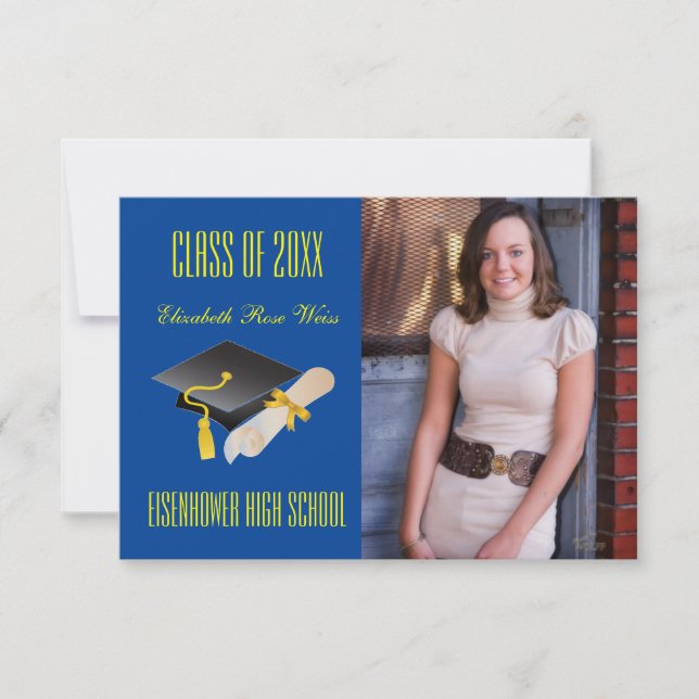 Cap & Diploma Blue - 3x5 Graduation Announcement (Front)
