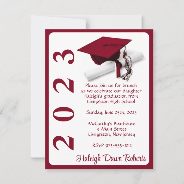 Cap & Diploma, Cardinal Red Graduation Invitation (Front)