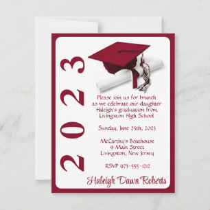 Cap & Diploma, Cardinal Red Graduation Invitation