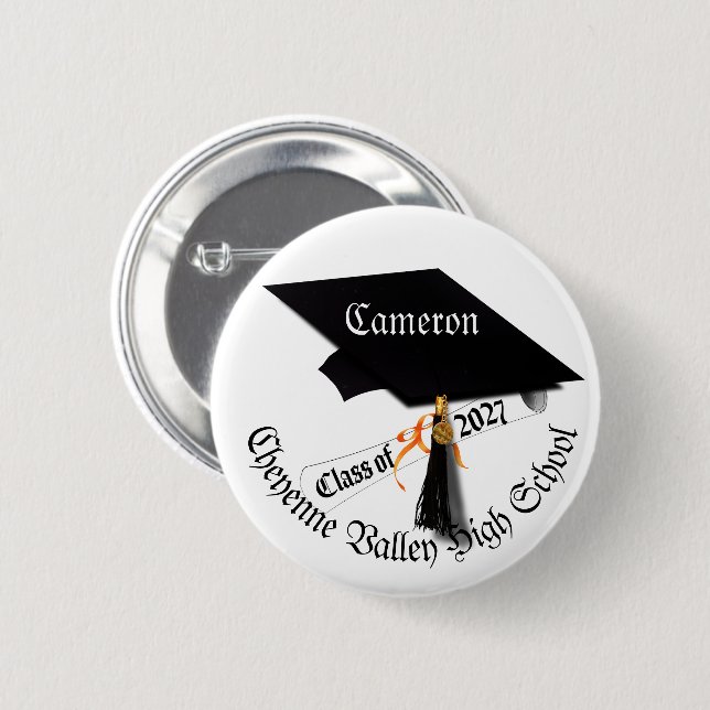 Cap Diploma Class of 2027 Graduation 6 Cm Round Badge (Front & Back)
