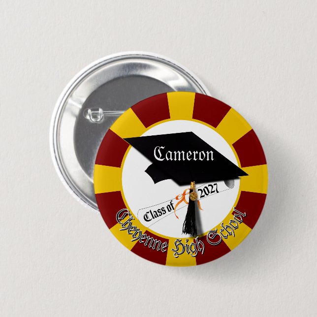 Cap Diploma Class of 2027 Graduation 6 Cm Round Badge (Front & Back)