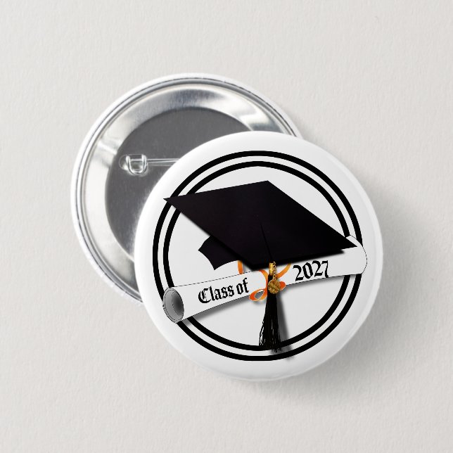 Cap Diploma Class of 2027 Graduation 6 Cm Round Badge (Front & Back)