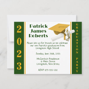 Cap & Diploma, Gold & Green Graduation Invitation