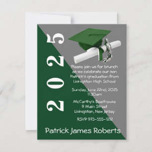 Cap & Diploma, Green & Grey Graduation Invitation