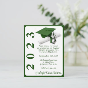 Cap & Diploma, Green & White Graduation Invitation