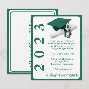 Cap & Diploma, Hunter Green & White Graduation Invitation