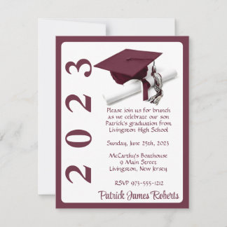 Cap & Diploma, Maroon & White Graduation Invitation