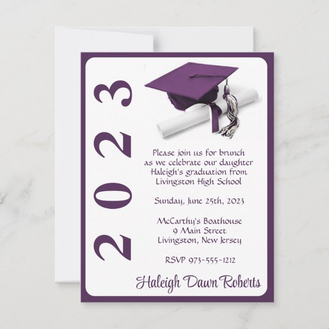 Cap & Diploma, Purple Graduation Invitation (Front)