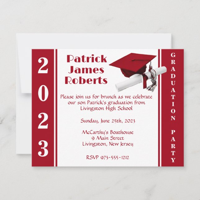 Cap & Diploma, Red Graduation Invitation (Front)