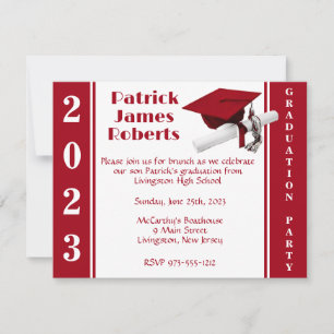 Cap & Diploma, Red Graduation Invitation