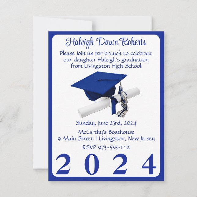 Cap & Diploma Royal Blue Graduation Party Invitation (Front)