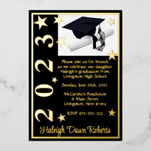 Cap, Diploma, & Stars, Black & Gold Graduation