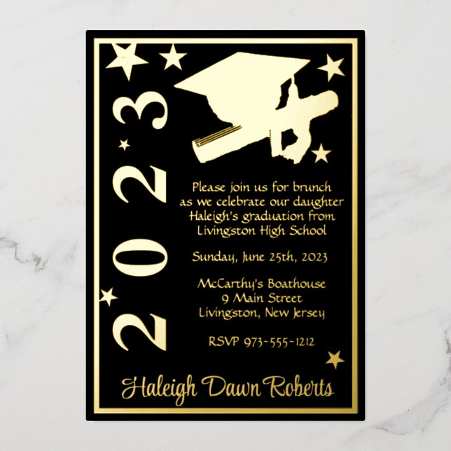 Cap, Diploma, Stars Black & Gold Graduation (Front)