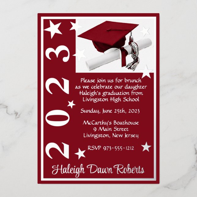 Cap, Diploma, & Stars,  Cardinal Red Graduation Fo (Front)
