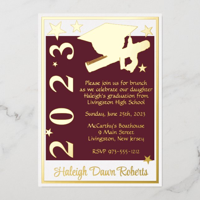 Cap, Diploma, & Stars, Maroon, White, & Gold (Front)