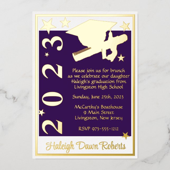 Cap, Diploma, & Stars, Purple, White, & Gold (Front)