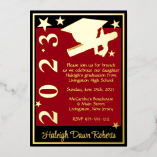 Cap, Diploma, & Stars, Red, Black, & Gold