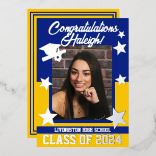 Cap, Diploma, Stars, Royal Blue & Gold Graduation