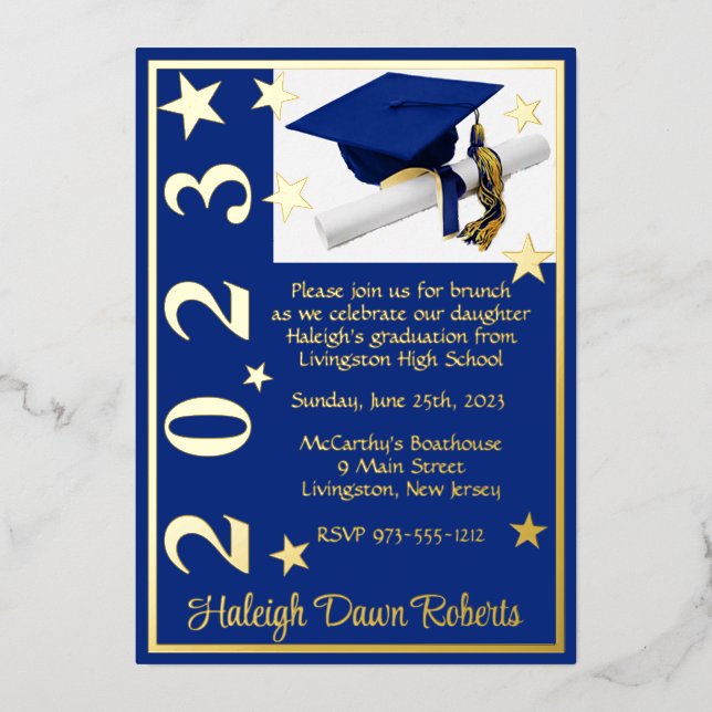 Cap, Diploma & Stars, Royal Blue & Gold Graduation (Front)