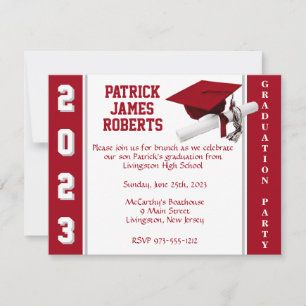 Cap & Diploma Varsity Red & Grey Graduation Invitation