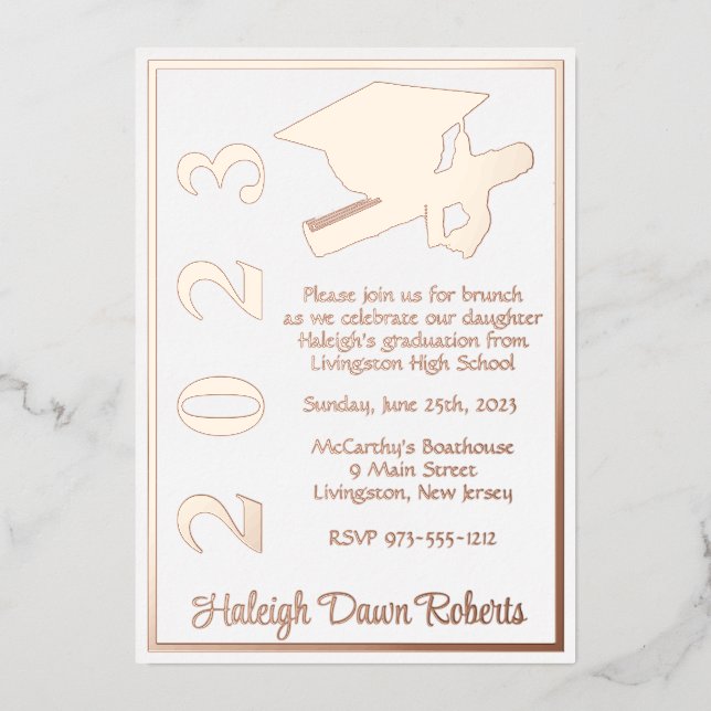 Cap & Diploma, White & Rose Gold Graduation (Front)